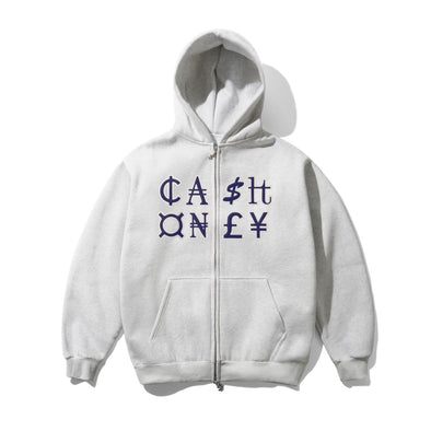 Cash Only Currency Zip-Up Hoodie - Ash