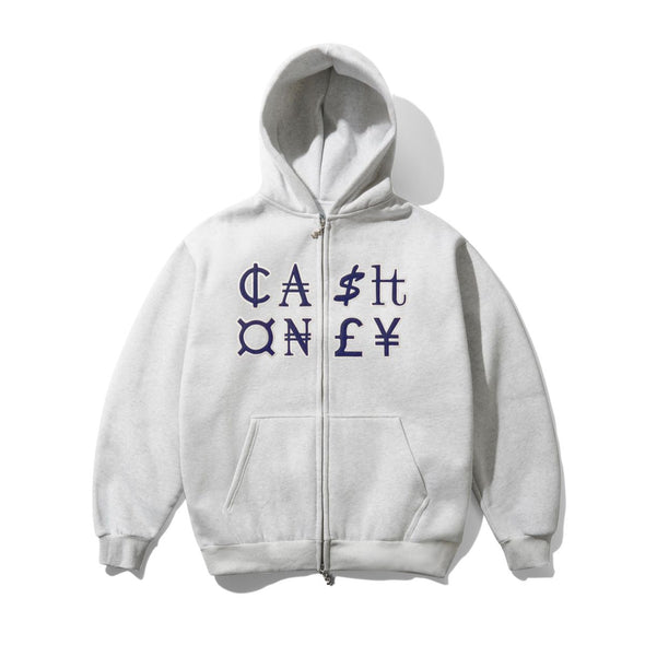 Cash Only Currency Zip-Up Hoodie - Ash