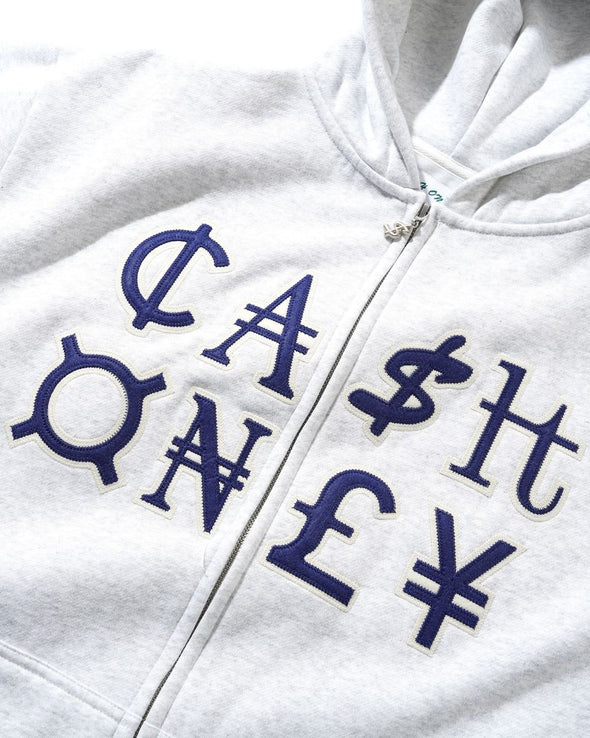 Cash Only Currency Zip-Up Hoodie - Ash