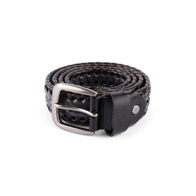 Dime Braided Leather Belt - Black/Charcoal