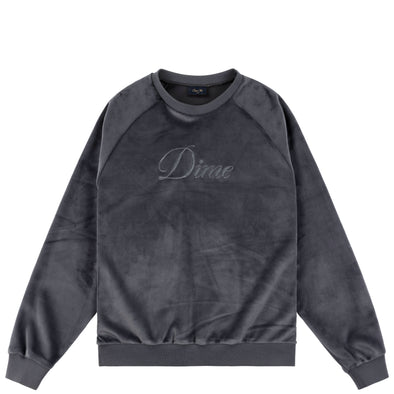 Dime Cursive Velvet Crewneck - Smoke