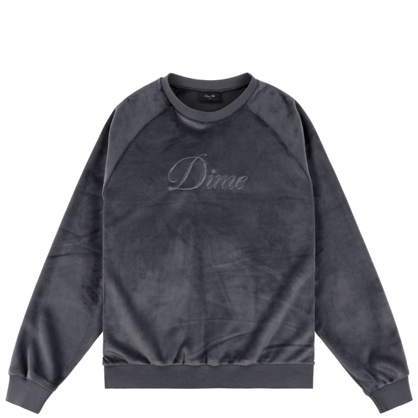 Dime Cursive Velvet Crewneck - Smoke