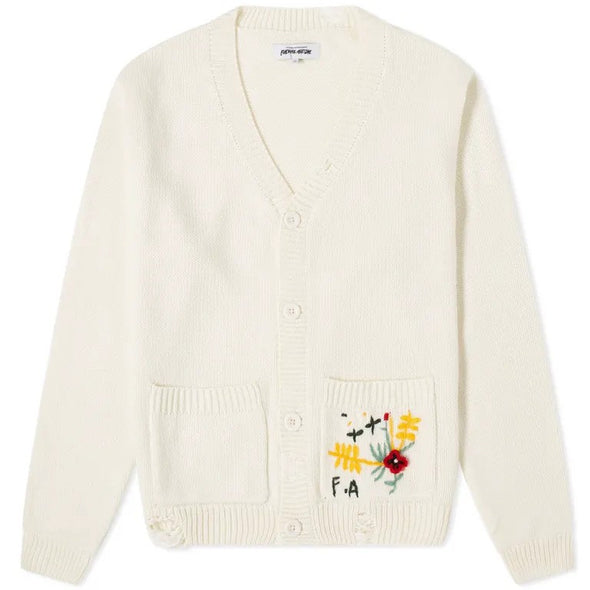 FA Distressed Flower Cardigan - White